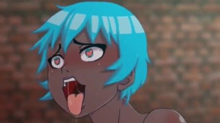 Une fille hentai aux cheveux bleus se vide dans une poubelle
