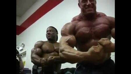 Markus Ruhl, Jay Cutler, Dexter Jackson et Gunter Schlierkamp posant avant le concours Mr. Olympia 2004