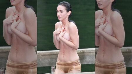 On aperçoit le sexe de Megan Fox dans son short moulant trempé