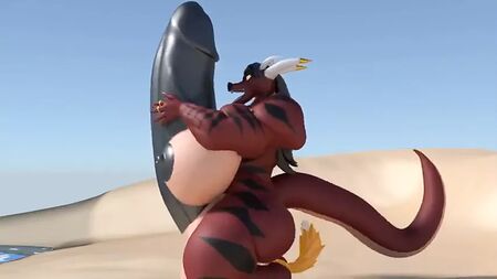 Renamon futanari et une dragonne futanari – gonflement de sperme et croissance