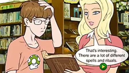 Jeu érotique hentai : un geek baise une blonde sexy à l'aide de sorts magiques