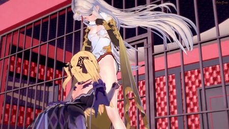 Ningguang se fait baiser avec un gode-ceinture par Fischl. Genshin Impact Hentai