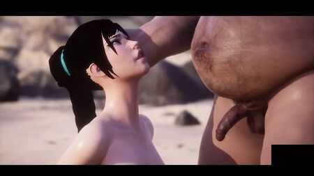Une fille blanche suce la bite d'un gros - 3D