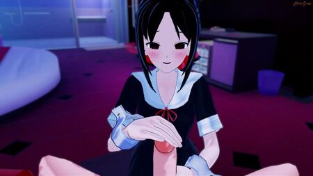 Kaguya Sama avale une éjaculation, creampie en position du missionnaire (POV). Hentai