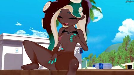 Marina Ida se caresse la chatte sur la plage. Splatoon 2 Hentai
