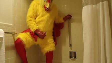 Costume de poulet en spandex et caoutchouc pour la masturbation